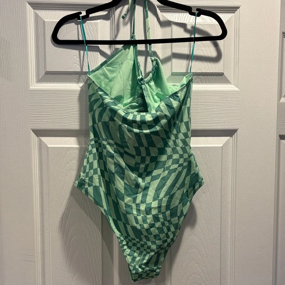 Zara Green Checkered One Piece Swimsuit - Picture 4 of 4